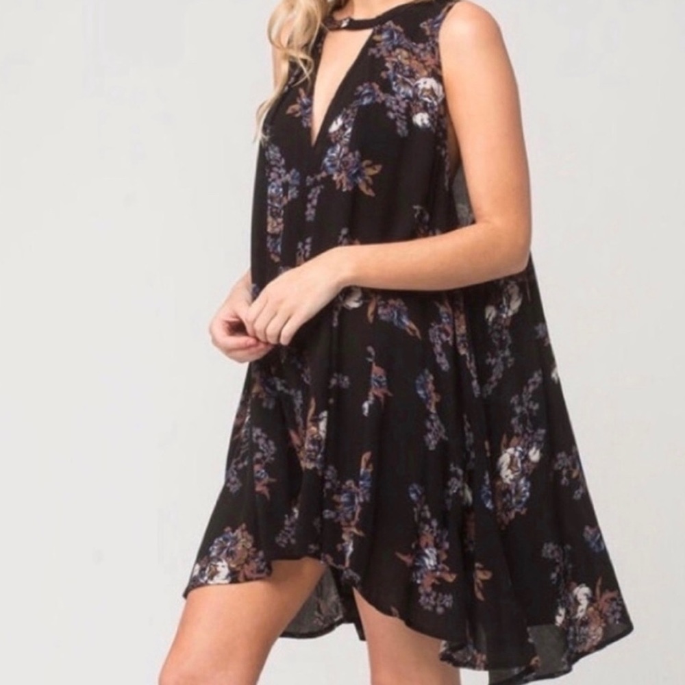 SOLD- Free people boho black floral tunic - Picture 1 of 2